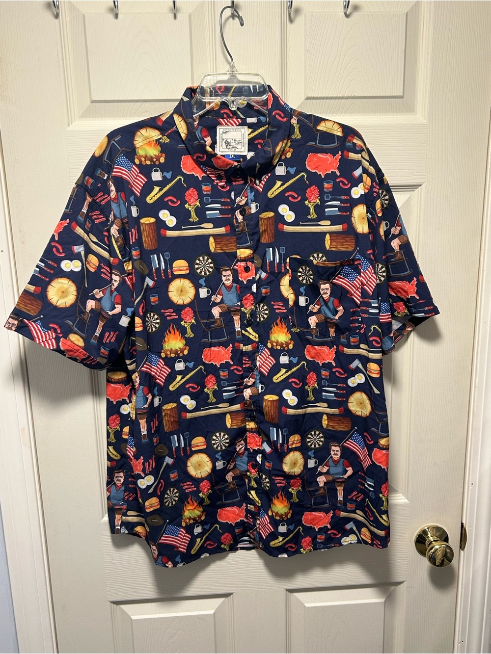 RSVLTS Ron Swanson Parks And Rec Button Down AOP Shirt Roosevelts 2XL